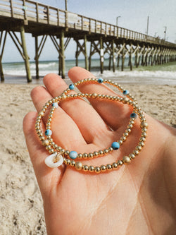 Ocean Eyes 3mm  || Evil Eye + 14K Gold Filled Stretch Bracelet